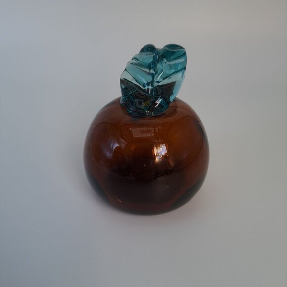 Handcrafted Blown Glass Fruit Sculpture With Leaf Design - Picture 5 of 8